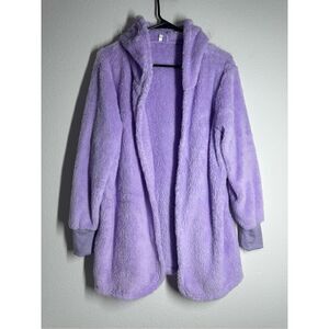 Women’s Fuzzy Pajamas Hooed Plush Jacket Lavender Size L